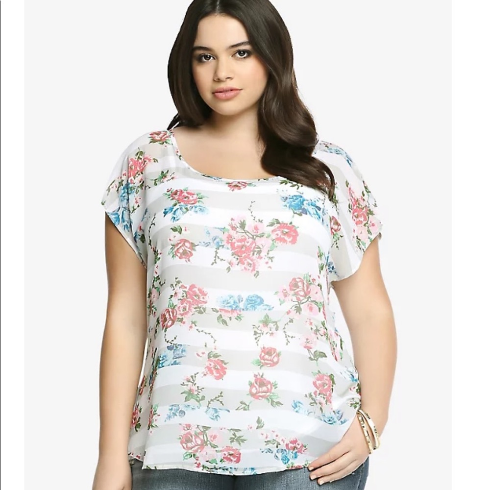 Torrid’s striped floral button-back top